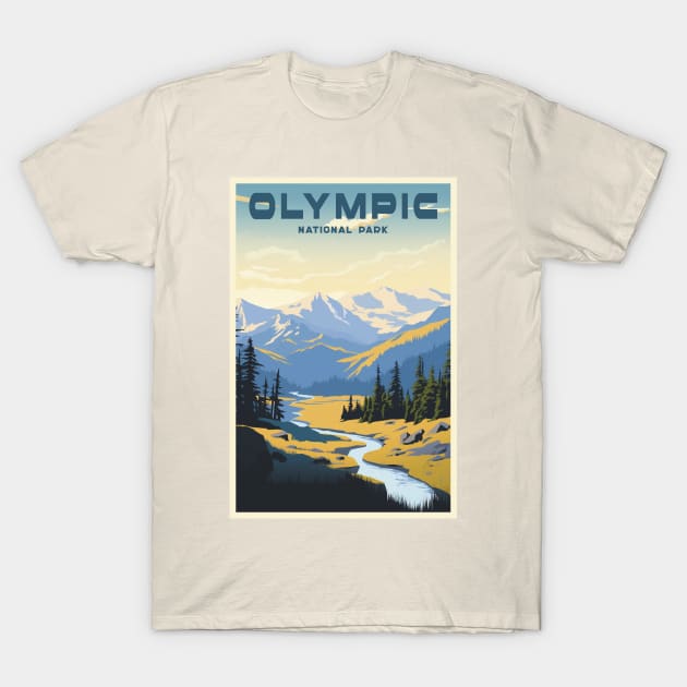 Olympic National Park Travel Poster T-Shirt by GreenMary Design